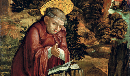 Unbekannter Meister, der hl. Benedikt in der Höhle von Subiaco, um 1510, Wien, Belvedere. 