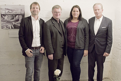 Reinhard Fischer, Regionskoordinator der KJ in der Region Ennstal (von links), Bischof Manfred Scheuer, Reinhold Mitterlehner und Anita Buchberger, Beauftragte für Jugendpastoral im Dekanat Weyer