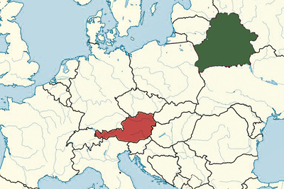 Republik Belarus (grün eingezeichnet, Österreich rot) 
