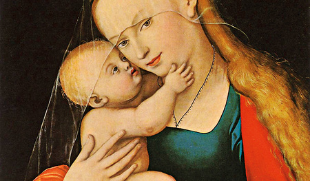 Gnadenbild Mariahilf (Ausschnitt). Das Hoch-altarbild des Doms zu St. Jakob in Innsbruck ist ein Werk von Lucas Cranach dem Älteren, geschaffen nach 1537. Das Motiv wurde zu einem der meistverbreiteten Marienbilder in Tirol, Süddeutschland und im Alp