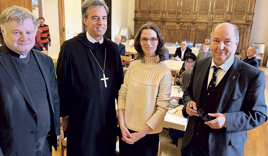 Bischof Manfred Scheuer (von links), Abt Bernhard Eckerstorfer OSB, Univ.-Prof. Isabella Bruckner aus Rom und Superintendent Gerold Lehner.   